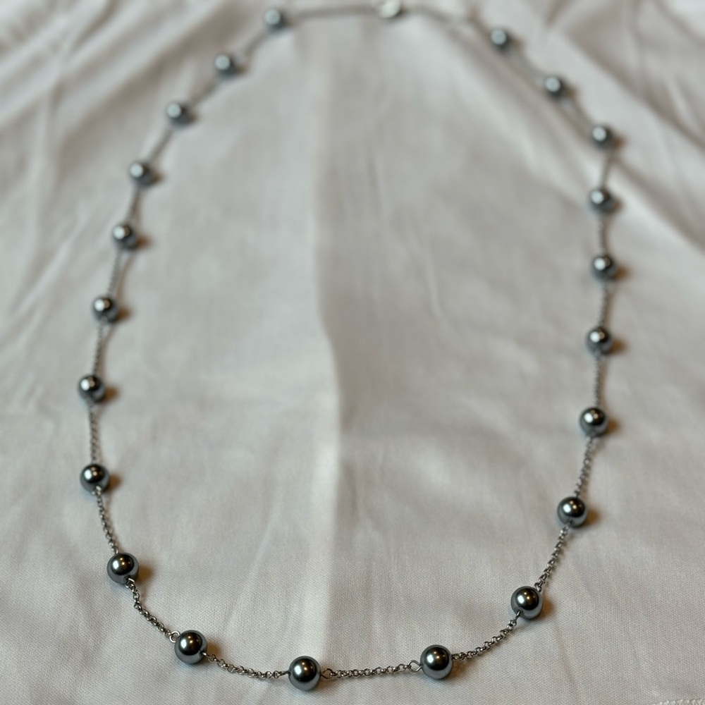 Long Silver Studded Necklace - Picture 8 of 11
